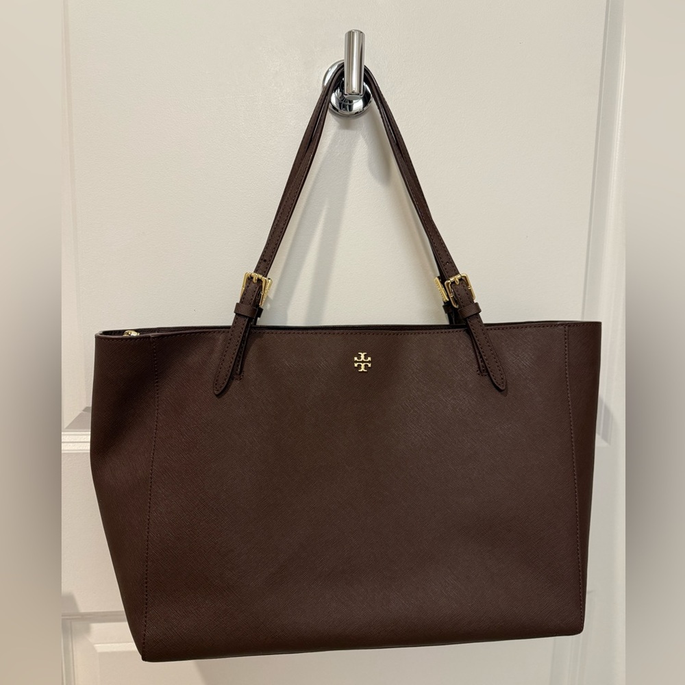 Tory Burch Saffiano Leather Brown Tote Bag, LIKENEW